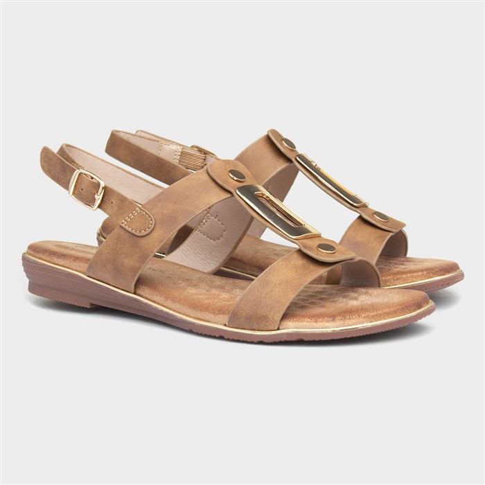 Adora Womens Tan Slingback Buckle Sandal