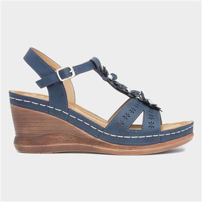 Barbuda Womens Blue Wedge Sandal