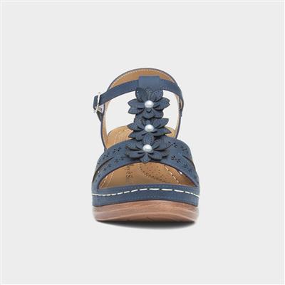 Barbuda Womens Blue Wedge Sandal