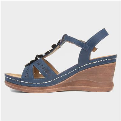 Barbuda Womens Blue Wedge Sandal