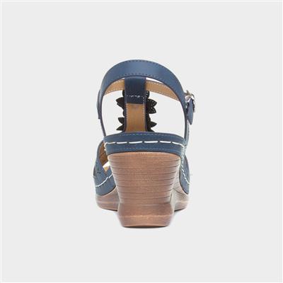 Barbuda Womens Blue Wedge Sandal