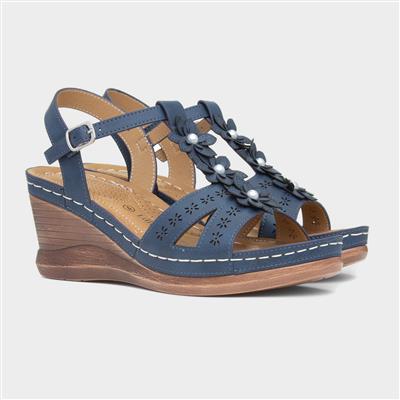 Barbuda Womens Blue Wedge Sandal