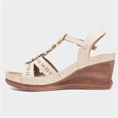 Barbuda Womens Beige Wedge Sandal