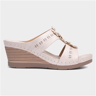 Tobago Womens Beige Wedge Mule