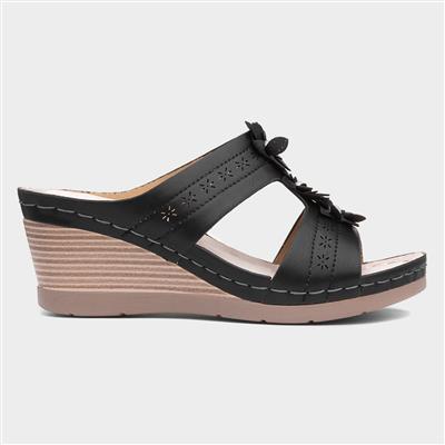 Tobago Womens Black Wedged Mule