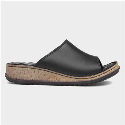 Harmony Womens Black Leather Mule Sandal