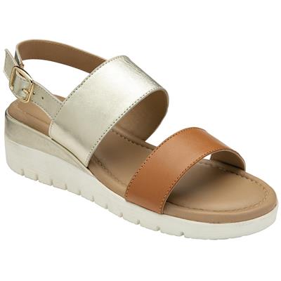 Madelyn Womens Tan and Gold Wedge Sandal