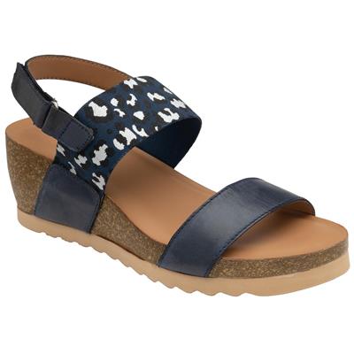 Brielle Womens Navy Leather Wedge Sandal