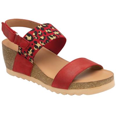 Brielle Womens Red Leather Wedge Sandal