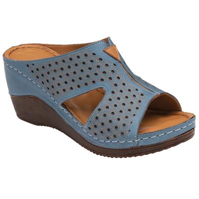 Genevieve Womens Blue Wedge Mule Sandal