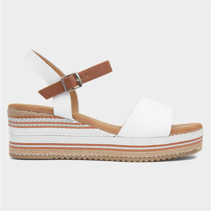 Britt Womens White Wedge Buckle Sandal