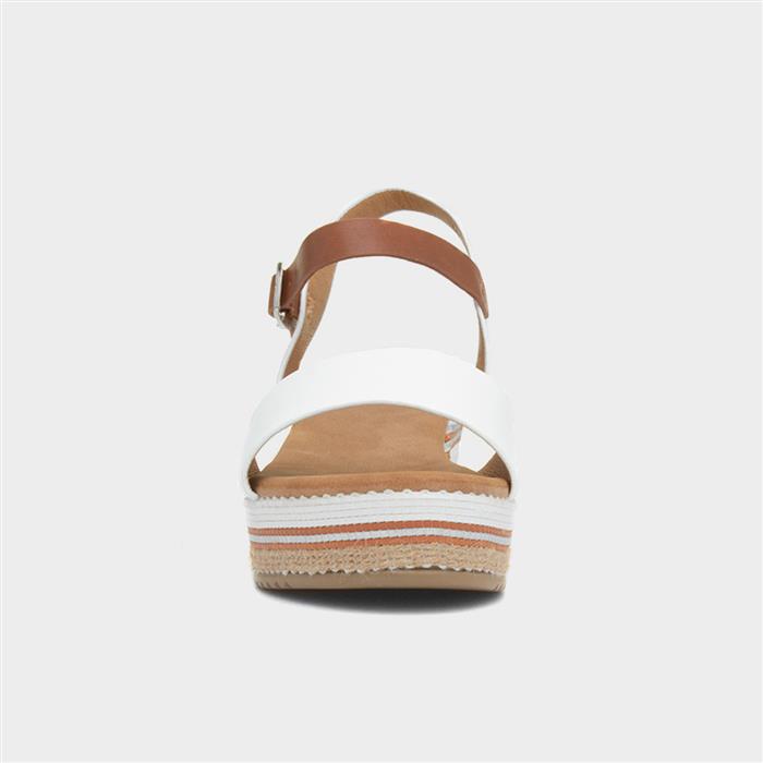Britt Womens White Wedge Buckle Sandal
