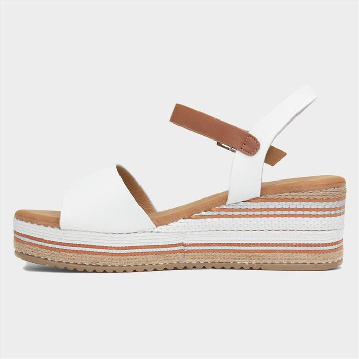 Britt Womens White Wedge Buckle Sandal