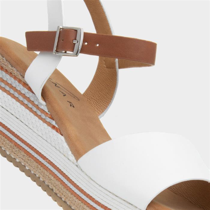 Britt Womens White Wedge Buckle Sandal