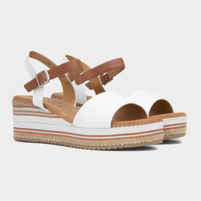 Britt Womens White Wedge Buckle Sandal