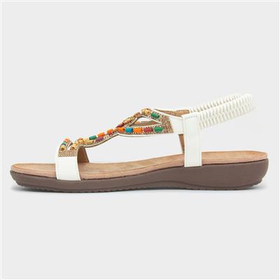 Mariella Womens White Beaded Sandal