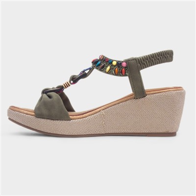 Nevis Womens Olive Wedge Sandal