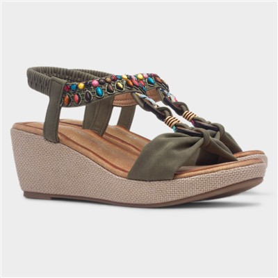 Nevis Womens Olive Wedge Sandal