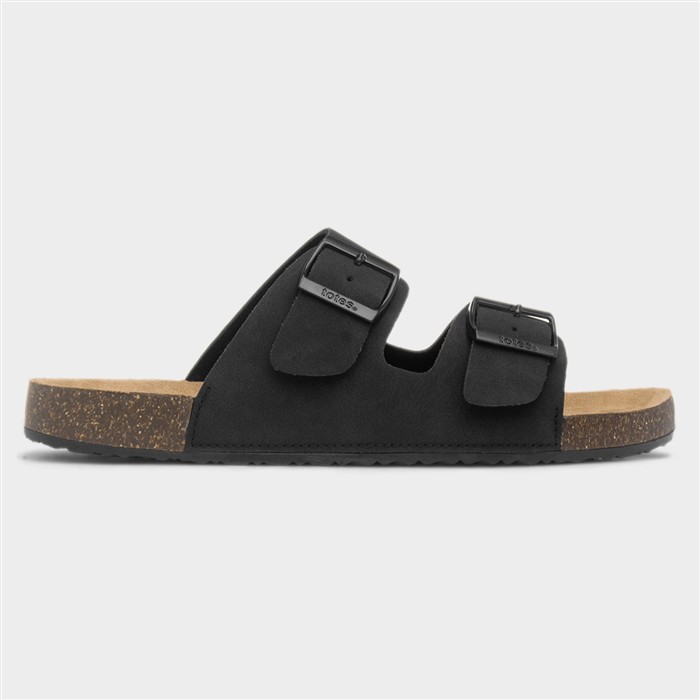 Amy Womens Black Double Buckle Mule Sandal