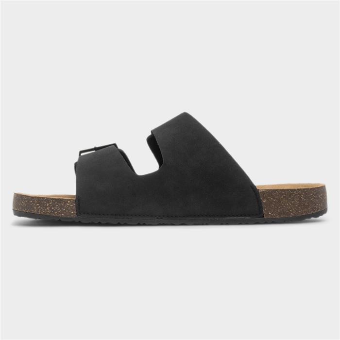 Amy Womens Black Double Buckle Mule Sandal