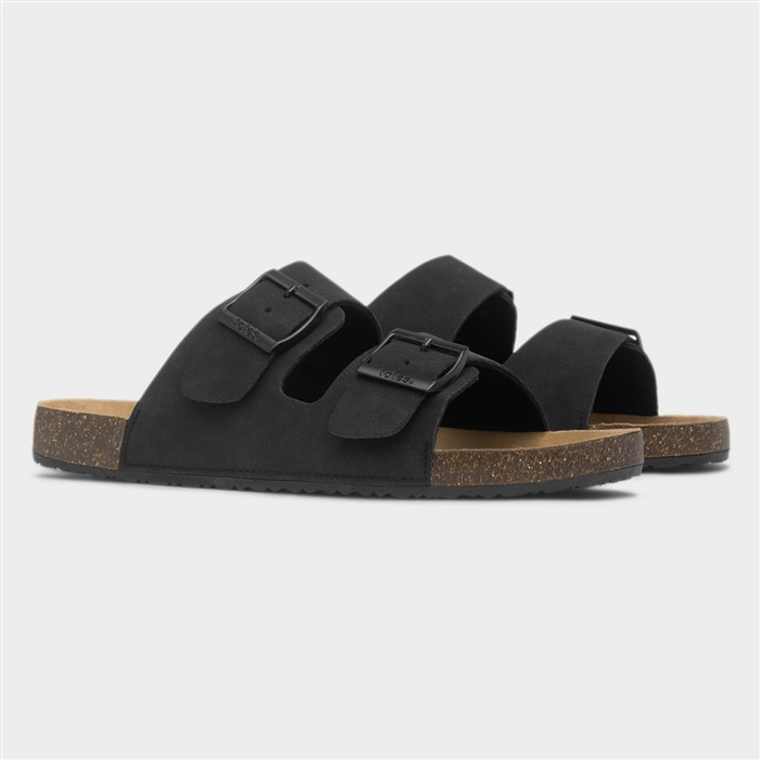 Amy Womens Black Double Buckle Mule Sandal