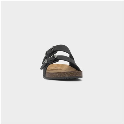 Amy Womens Black Double Buckle Mule Sandal