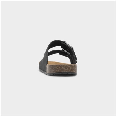 Amy Womens Black Double Buckle Mule Sandal