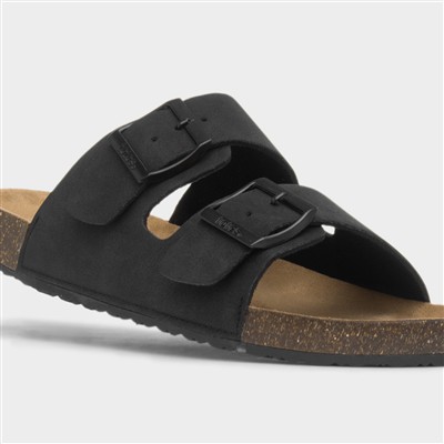 Amy Womens Black Double Buckle Mule Sandal