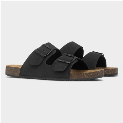 Amy Womens Black Double Buckle Mule Sandal