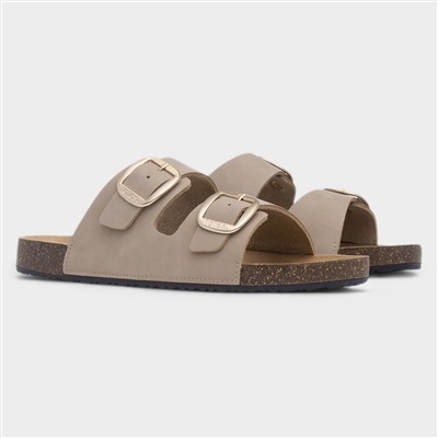 Amy Womens Sand Double Buckle Mule Sandal