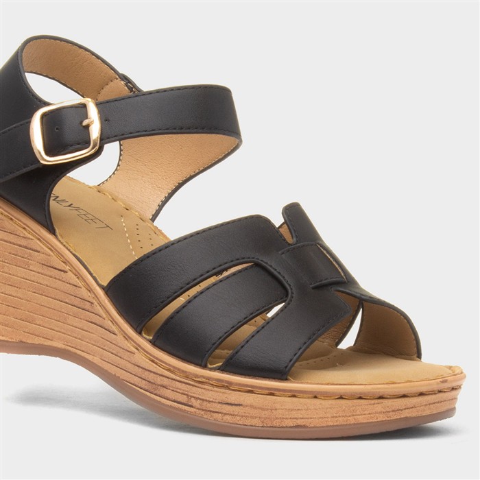 Dizzy Womens Black Wedge Sandal