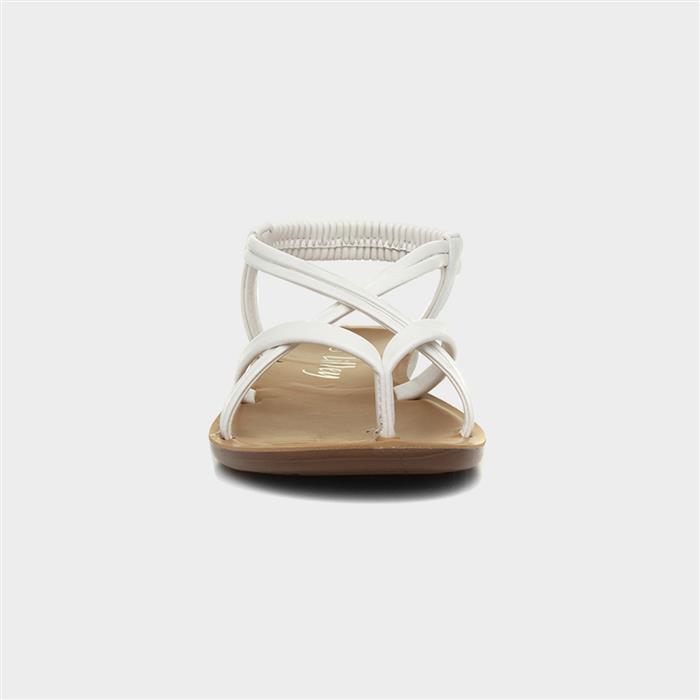 Womens White Flat Strappy Toe Post Sandal