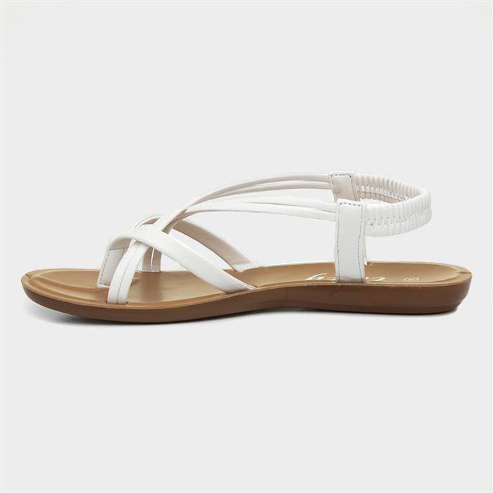 Womens White Flat Strappy Toe Post Sandal