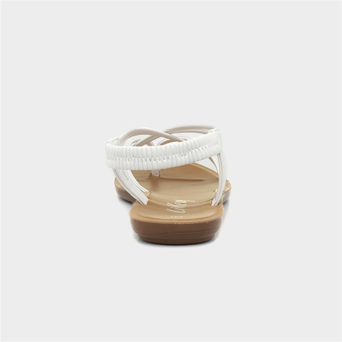 Womens White Flat Strappy Toe Post Sandal