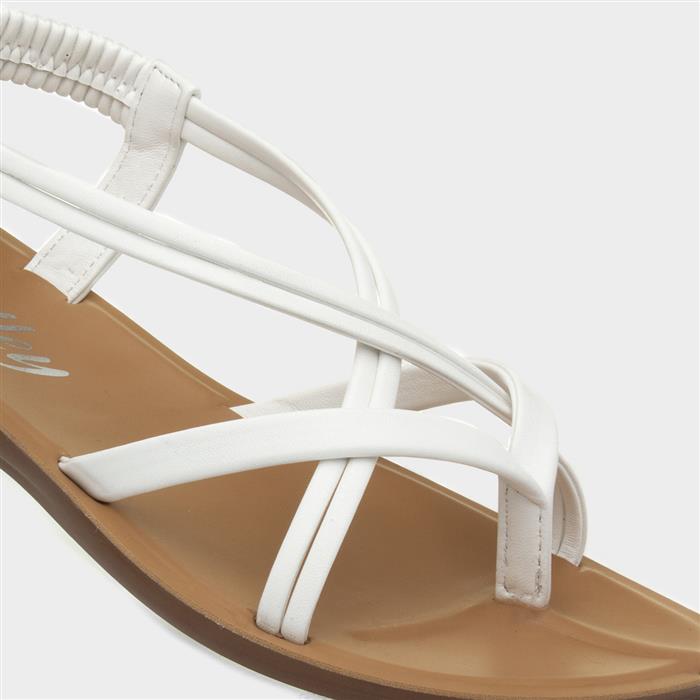 Womens White Flat Strappy Toe Post Sandal
