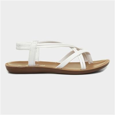 Womens White Strappy Slip On Flat Sandal