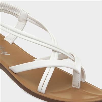Suzzie Womens White Flat Slip On Sandal