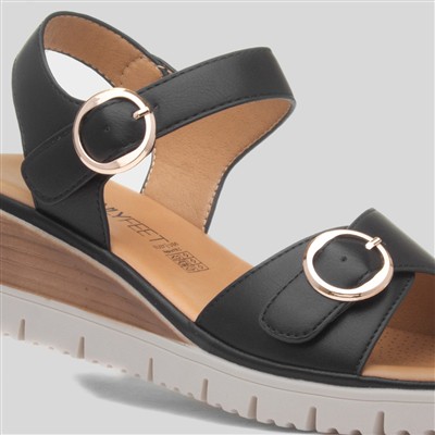 Concord Womens Black Wedge Sandal