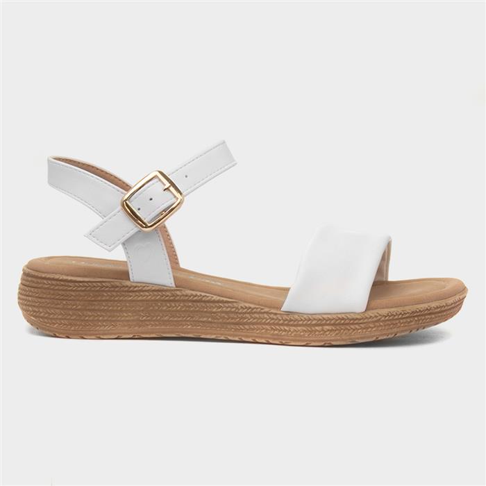Sara Womens White Buckle Sandal