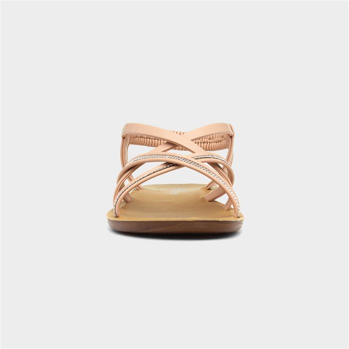 Womens Nude Diamante Strappy Slip On Sandal