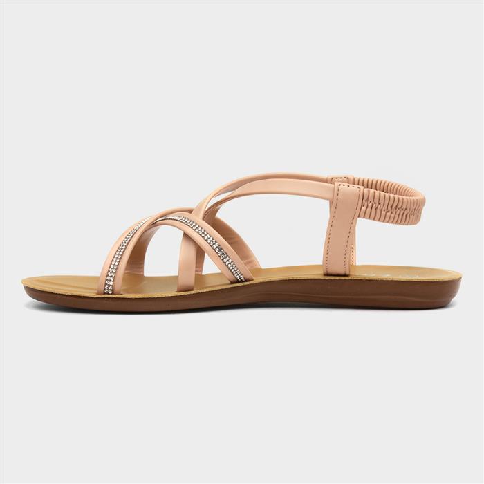 Womens Nude Diamante Strappy Slip On Sandal