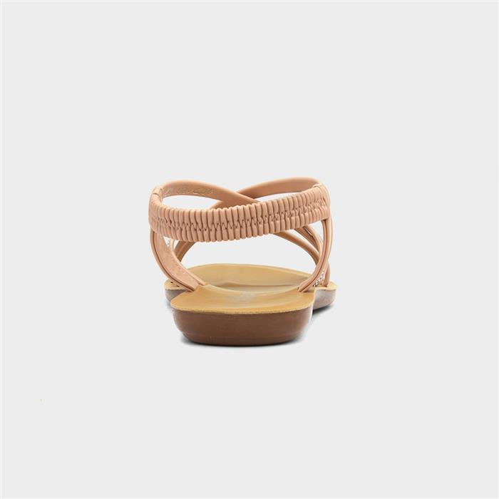 Womens Nude Diamante Strappy Slip On Sandal