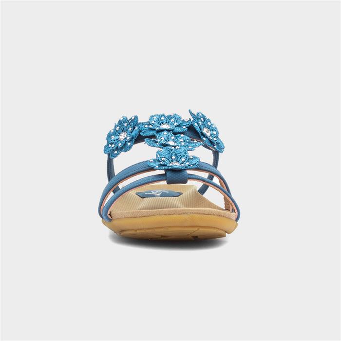 Womens Blue Flower Crochet T-Bar Sandal