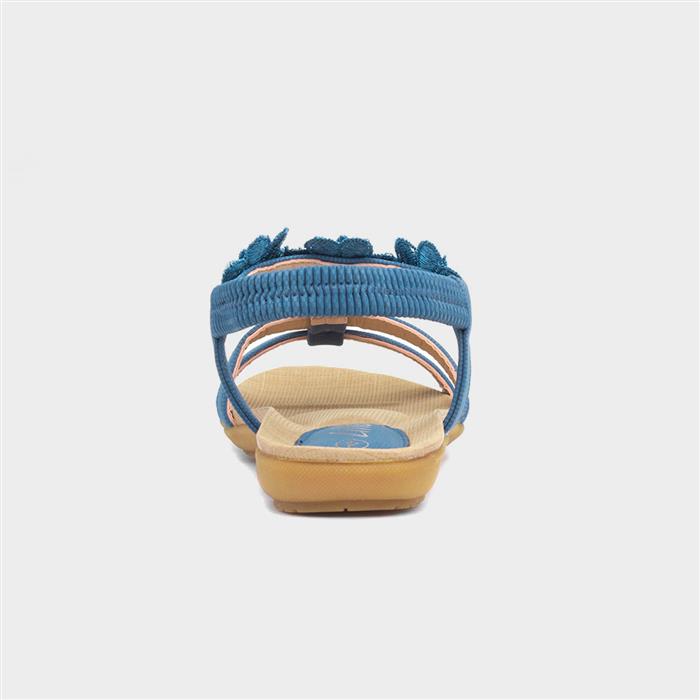 Womens Blue Flower Crochet T-Bar Sandal