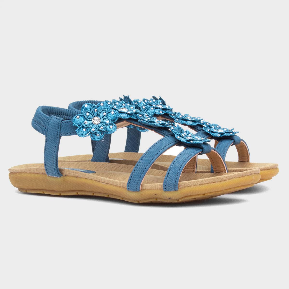 Lilley Womens Blue Flower Crochet T-Bar Sandal-19116 | shoezone