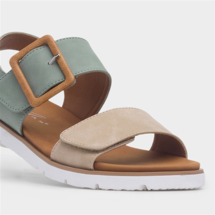 Gabby Womens Green & Stone Flat Sandal