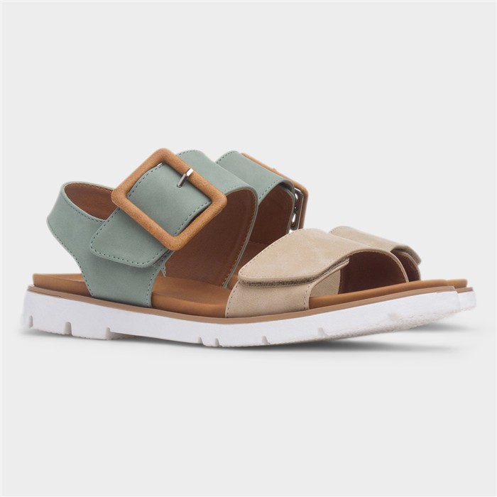 Gabby Womens Green & Stone Flat Sandal