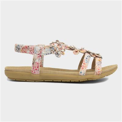 Womens Beige Multi Floral Sandal