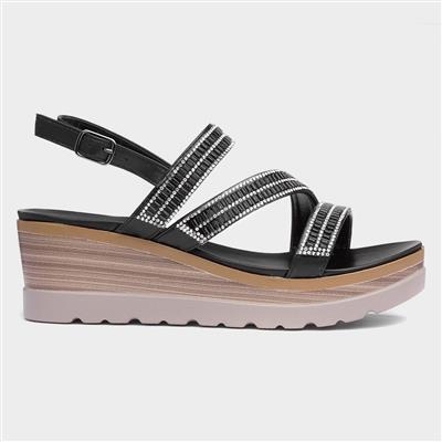 Lilley & Skinner Bermuda Womens Black Wedge Sandal-191246 | Shoe Zone