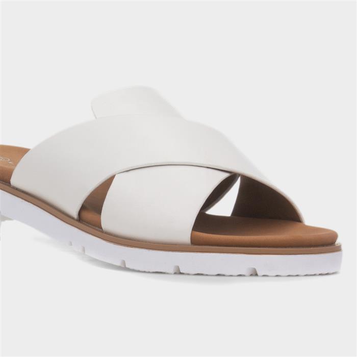 Chloe Womens White Crossover Mule Sandal